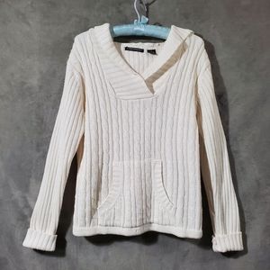 Tomfoolery Pullover Hooded V-Neck Sweater Cream White M